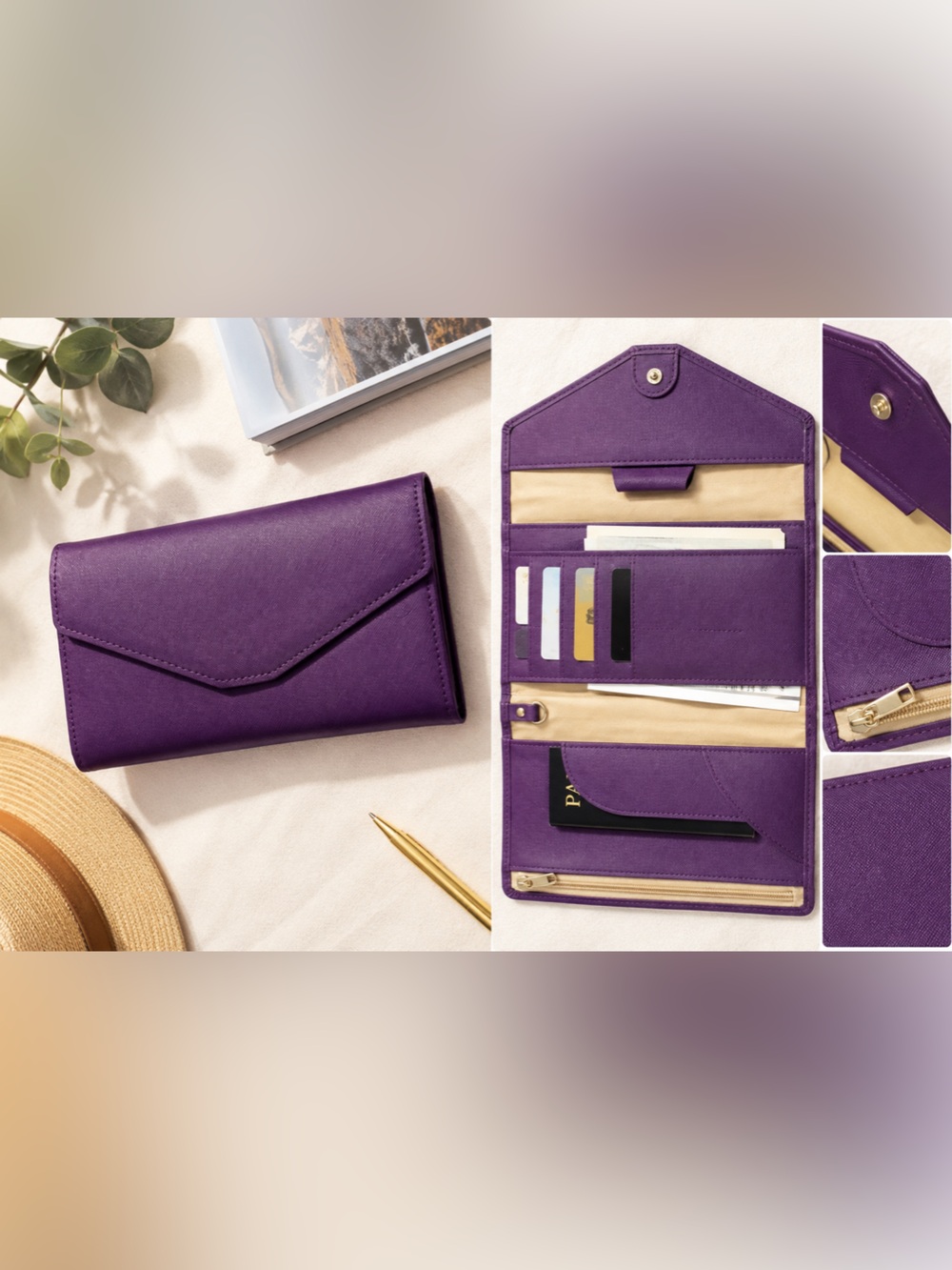 Saffiano Purple Envelope Wallet Clutch - Picture 8 of 8
